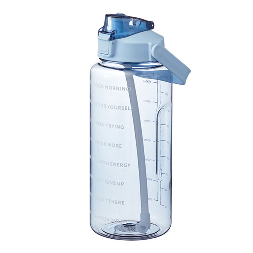 2L Große Kapazität Wasser Flasche mit prallen Kappe Timeline Erinnerung draussen Sport und Fitness Dicht Peeling Tasse mit aufkleber: ohne  Blau