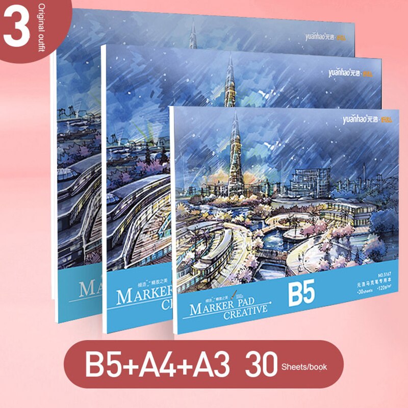 Drawing Paper Mark Pen Drawing Book Cartoon Opaque Paper A3/A4/B5 Mark Pen Color Acrylic Drawing Book Graffiti Art Book: 3pcs B5 A3 A4