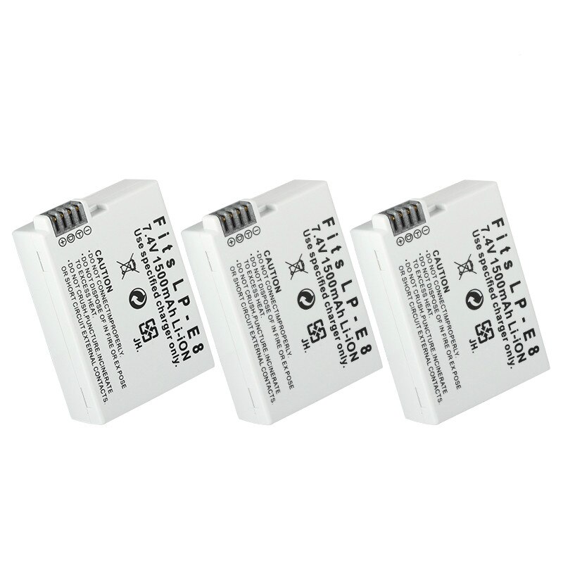 LP-E8 LP E8 Battery 1500mah For Canon EOS Rebel T3i T2i T4i T5i 600D 550D 650D 700D Kiss X5 X4 X6 X7 Batterie lp e8 Charger 8.4V: 3pcs Battery