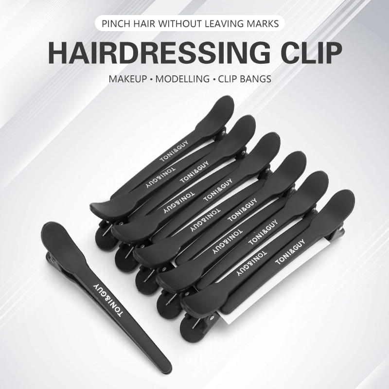 12 Uds. Pinzas para el cabello de peluquería, pinzas para el cabello de cocodrilo, pinzas antideslizantes de plástico negro, herramientas de estilismo para el cuidado del cabello de salón