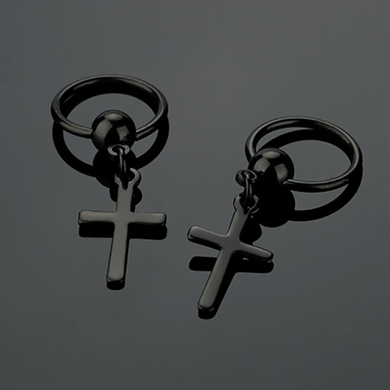 1 Pairs Hip-Hop Cross Earrings Stainless Steel Dangle Earring for Men Boy Punk Male Jewelry: Black