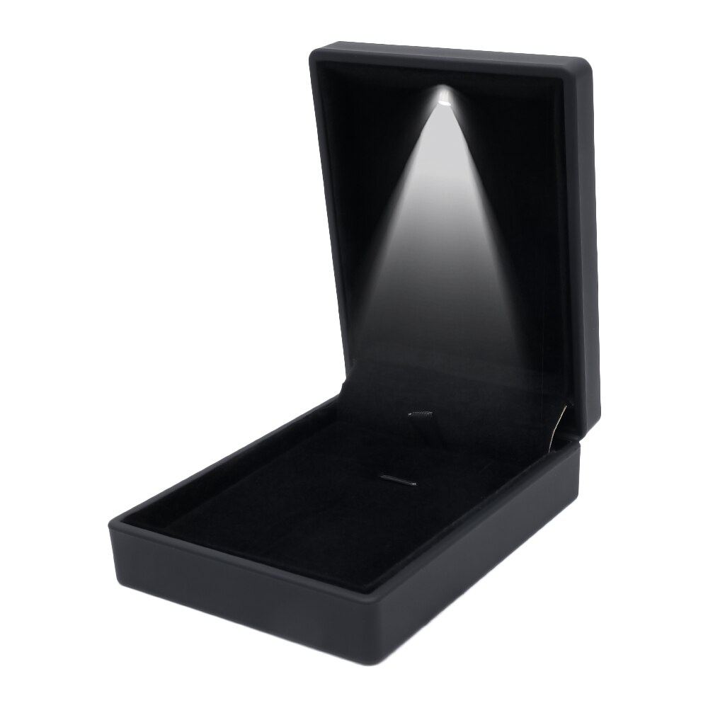 Led upplyst örhänge ring box vigselring lådor hänge halsband förvaringsfodral smycken display box födelsedag: Svart hängande låda