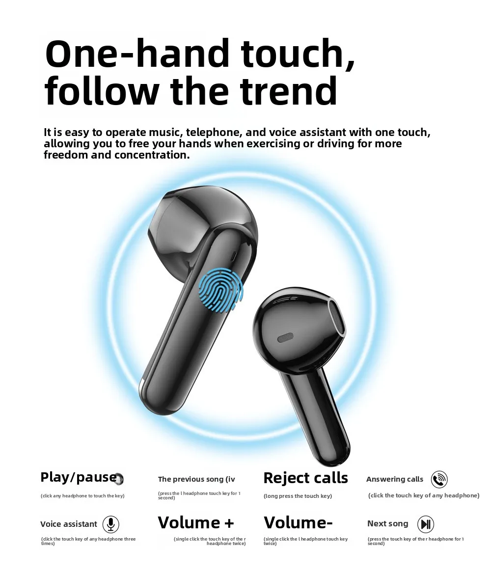 Auriculares Bluetooth ANC Control táctil HiFi TWS, auriculares intrauditivos inalámbricos ENC con micrófono dual para llamadas claras y auriculares de graves profundos