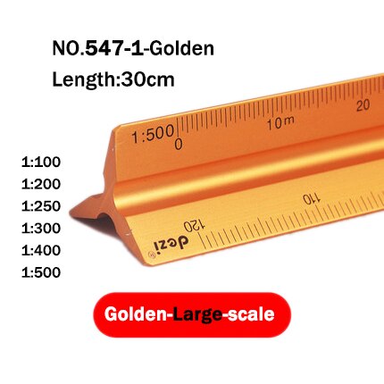 DEZI Triangular Scale Ruler 1:20-1:500 Alloy/Metal/Plastic Straight Ruler 30cm Architect/Engineer Accurate Drafting Measure Tool: Golden-1-500-Large