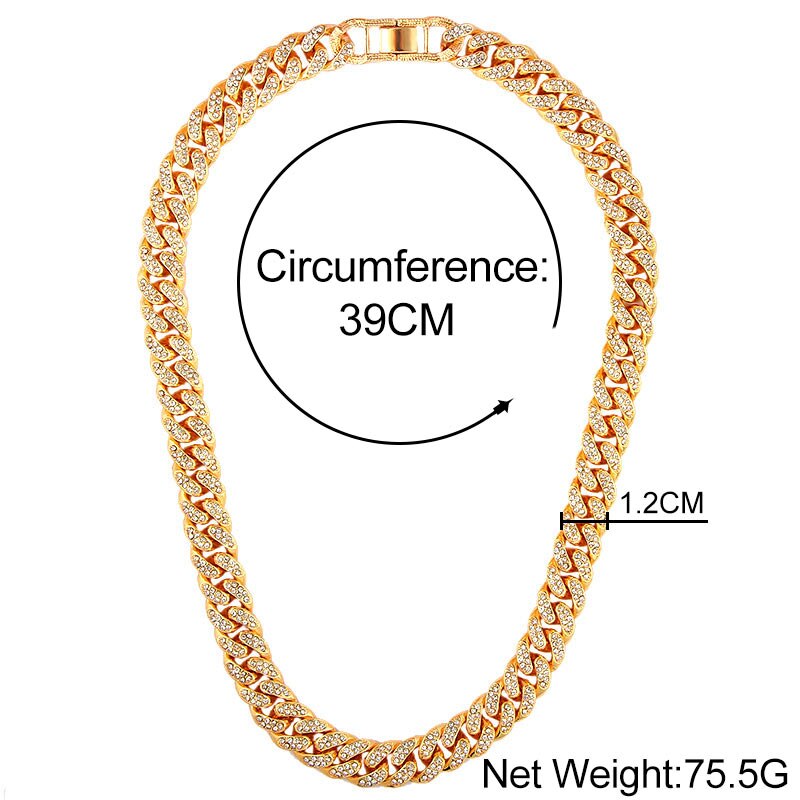 Collar Cadena Miami Cuban Link - Gargantilla 12mm - Strass Cristal Iced Out - Joyería Hip Hop Mujer