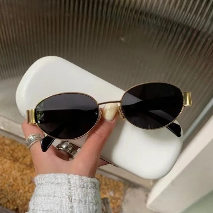 Gafas de sol ovaladas de para mujer 2024, gafas de sol con montura metálica de de de lujo, gafas de sol redondas clásicas Vintage para mujer, Unisex