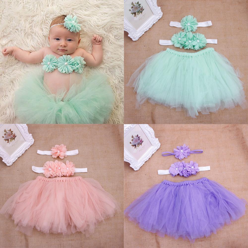 Baby Toddler Girl Flower Clothes+Hairband+Tutu Skirt Photo Prop Costume Outfits