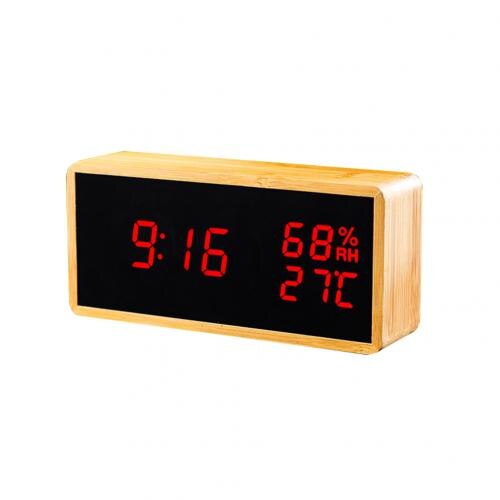 Houten Temperatuur Vochtigheid Monitor Sound Control Snooze Led Digitale Wekker: Rood