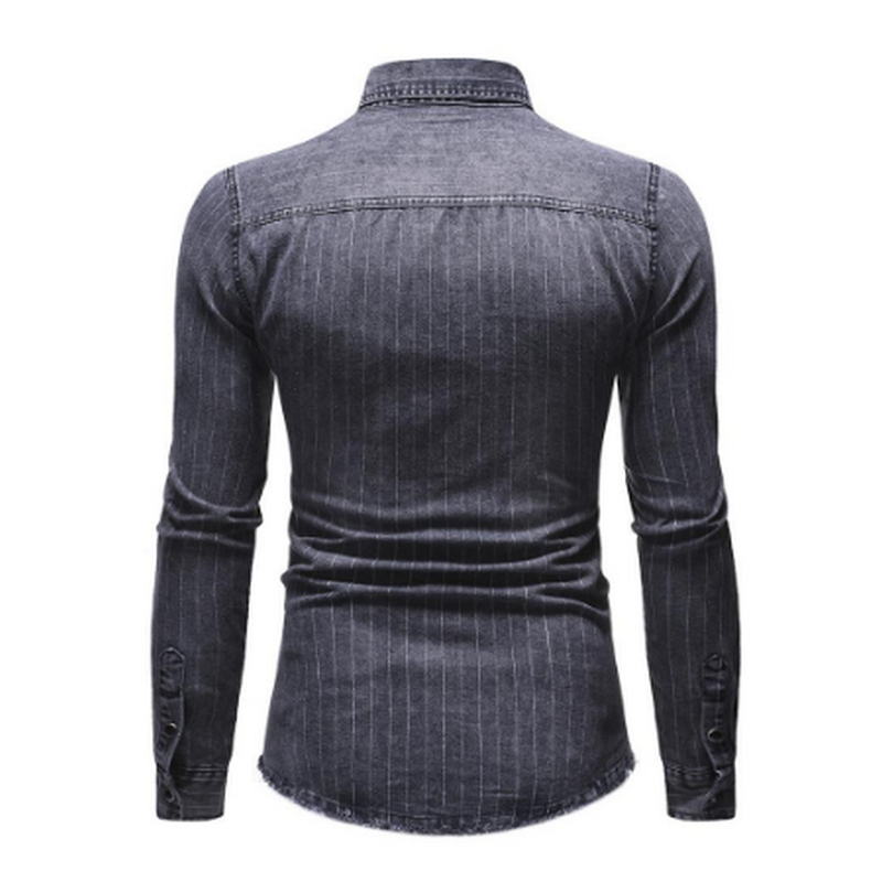 Camisa de mezclilla a rayas vestido de algodón de manga larga Jeans camisas de hombre blusa de hombre gris azul nueva llegada