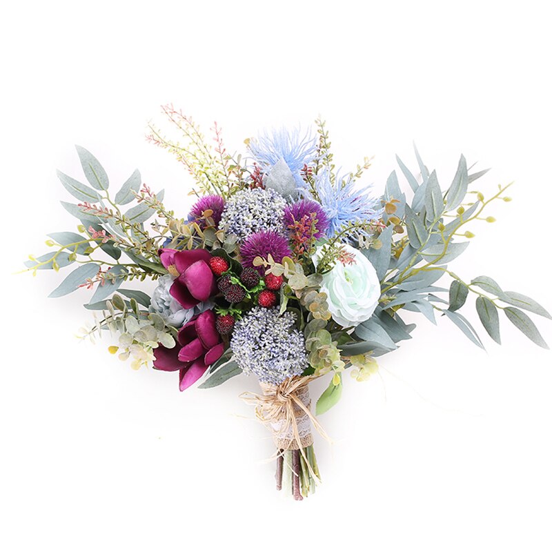 JaneVini Wedding Boeket Handgemaakte Zijden Rozen Hortensia Paars Blauw Bloemen Bridal Hold Boeket Bruiloft Accessoires