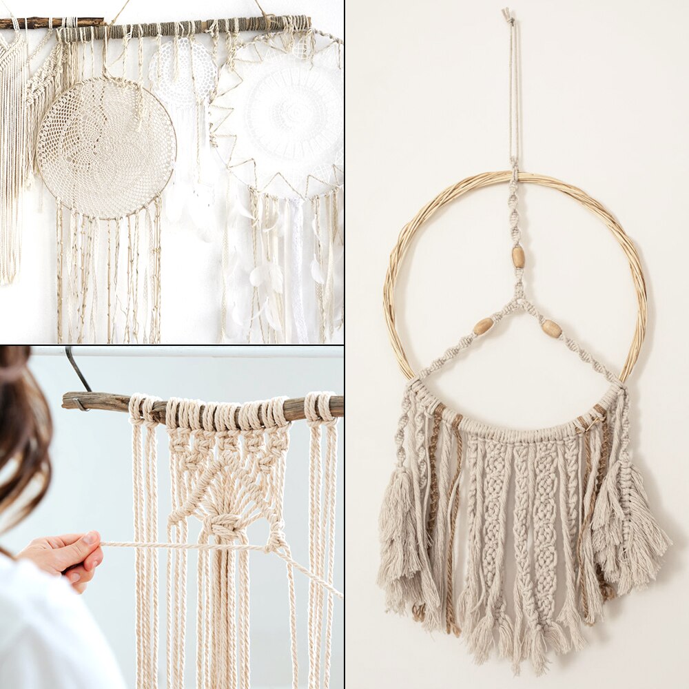 Macrame Cord Kits Natural Cotton Rope with Wood Ring Wood Stick for DIY Teether Macrame Kit Wall Hanging Plant Hanger