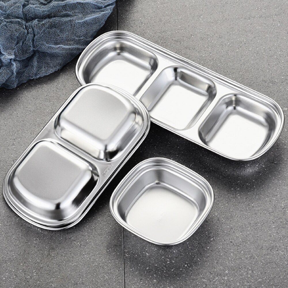 Kitchen Stainless Steel Storage Organizer Plate Saucer Snacks Vinegar Soy Plates Tableware Food Seasoning Tray Dish Tableware
