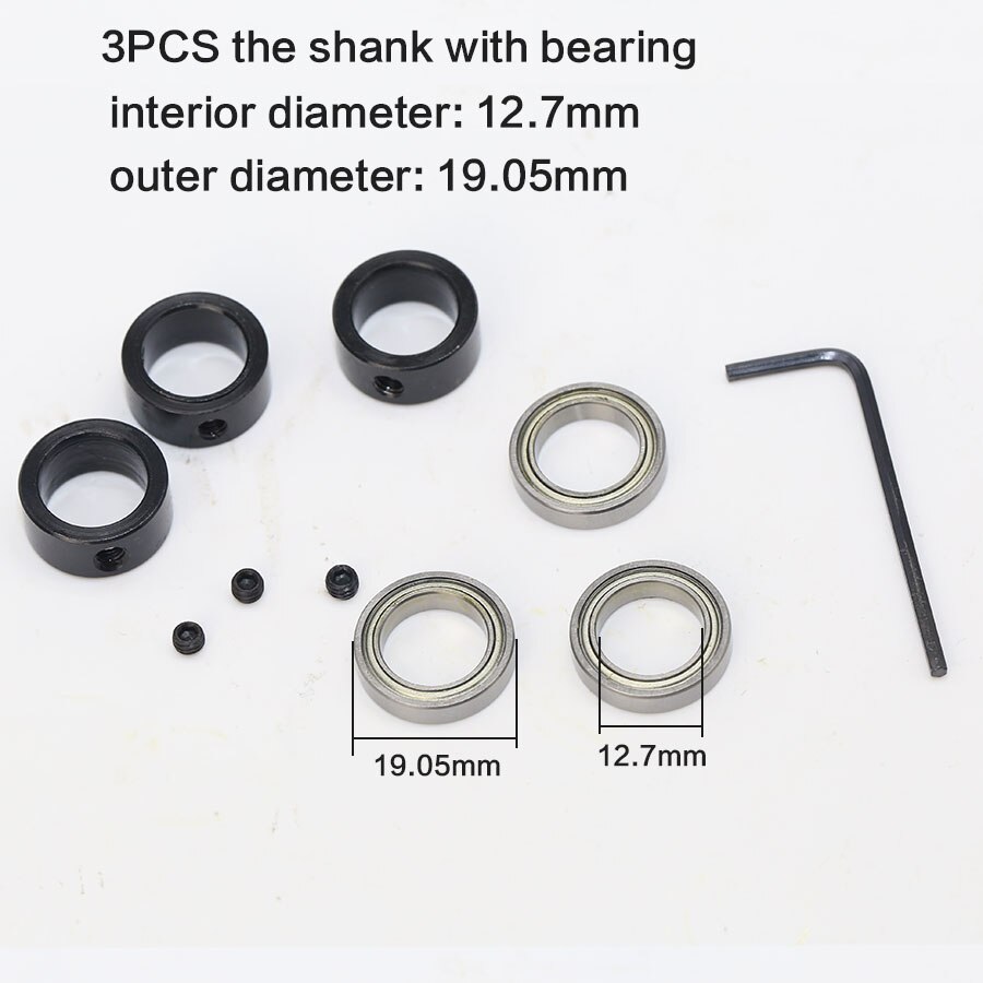 5pc Top Mounted 1/2, 3/8, 3/4 Bearing & Stop Ring for 1/4"1/2 SH Router Bit
