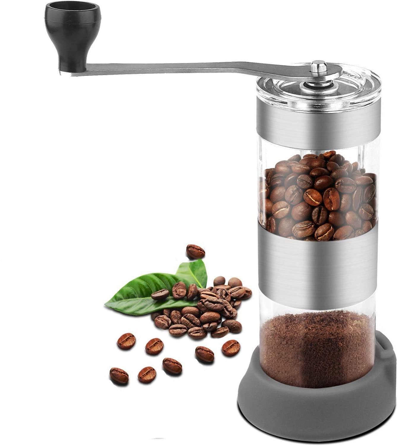 Mini Rvs Handgemaakte Zichtbaar Koffiemolen Hand Handmatig Verstelbare Zilveren Keramische Koffieboon Braam Slijpmachines Molen