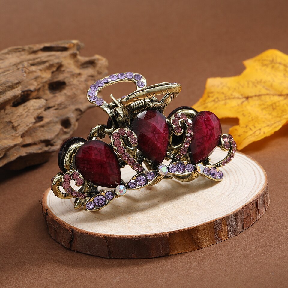 Retro metal hårklo antik bronze rhinestone hårspænde kvinder piger hår tilbehør smykker