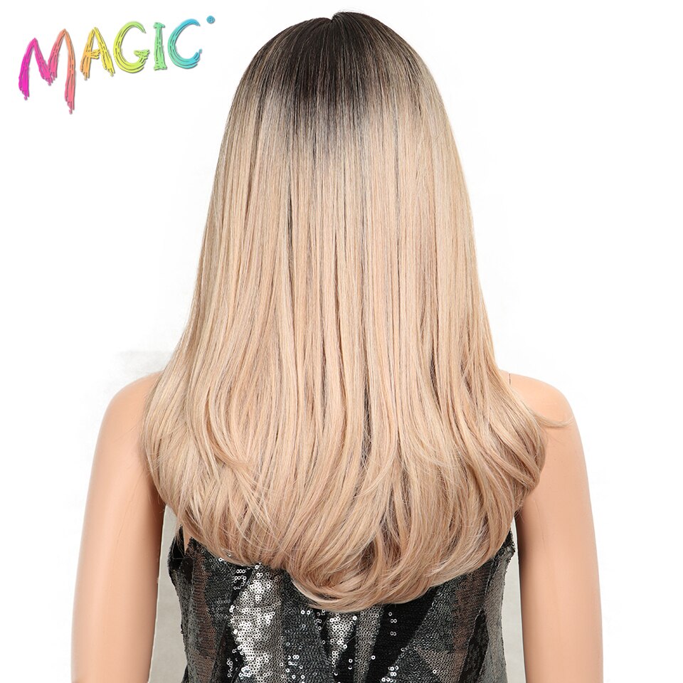 MAGIC Hair 20"Inch Brown Pink Ombre Wig Straight Heat Resistant Synthetic Hair Lace Front Fiber Wigs For Black/White Woman