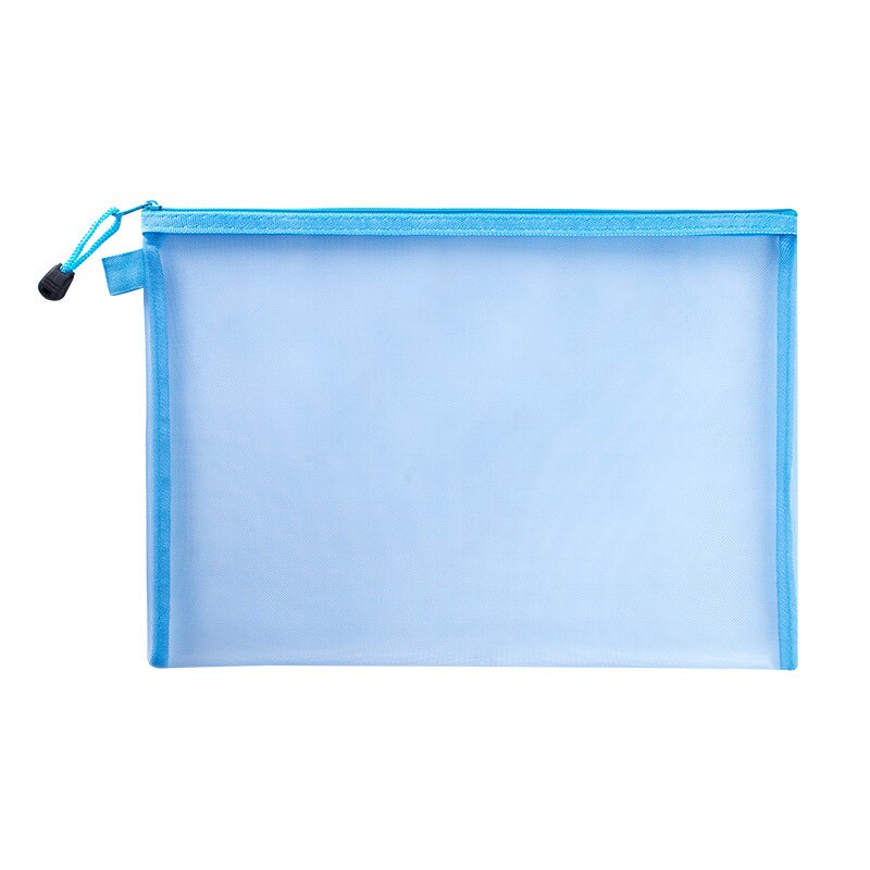 1Pcs A4/A5/A6 Mesh Zipper Pouch Clear Document Bag Book File Folders Stationery Pencil Case Storage Bags: Blue / A4(33.5X24cm)