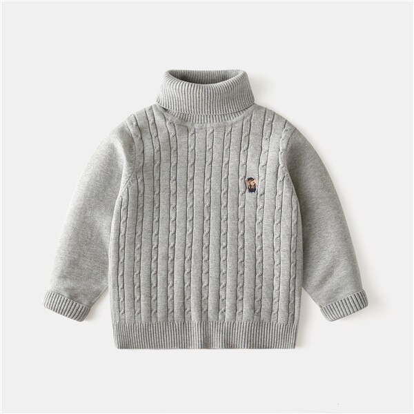 Kid Baby Boy Autumn Winter Turtleneck Pullover Sweater Top, Long-Sleeve Casual Twisted Knitting Elastic Cuff Blouse 3-7Y: Gray / 6T