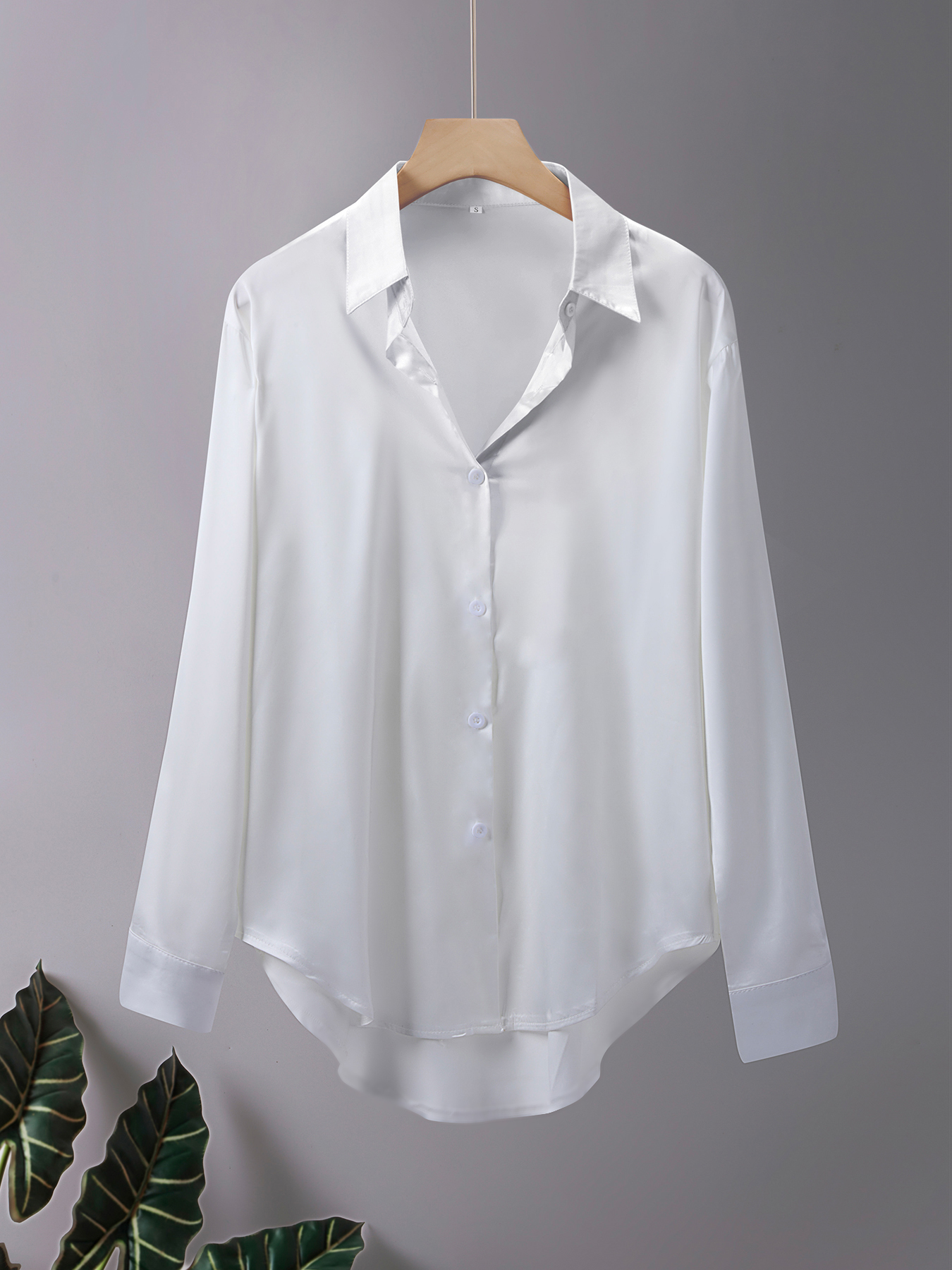 Plus size casual kontorsskjortor för kvinnor sidenskjortor höst långärmade skjortor med knappar damtoppar kontorsskjortor för kvinnor i acetat: 1xl / Silver#
