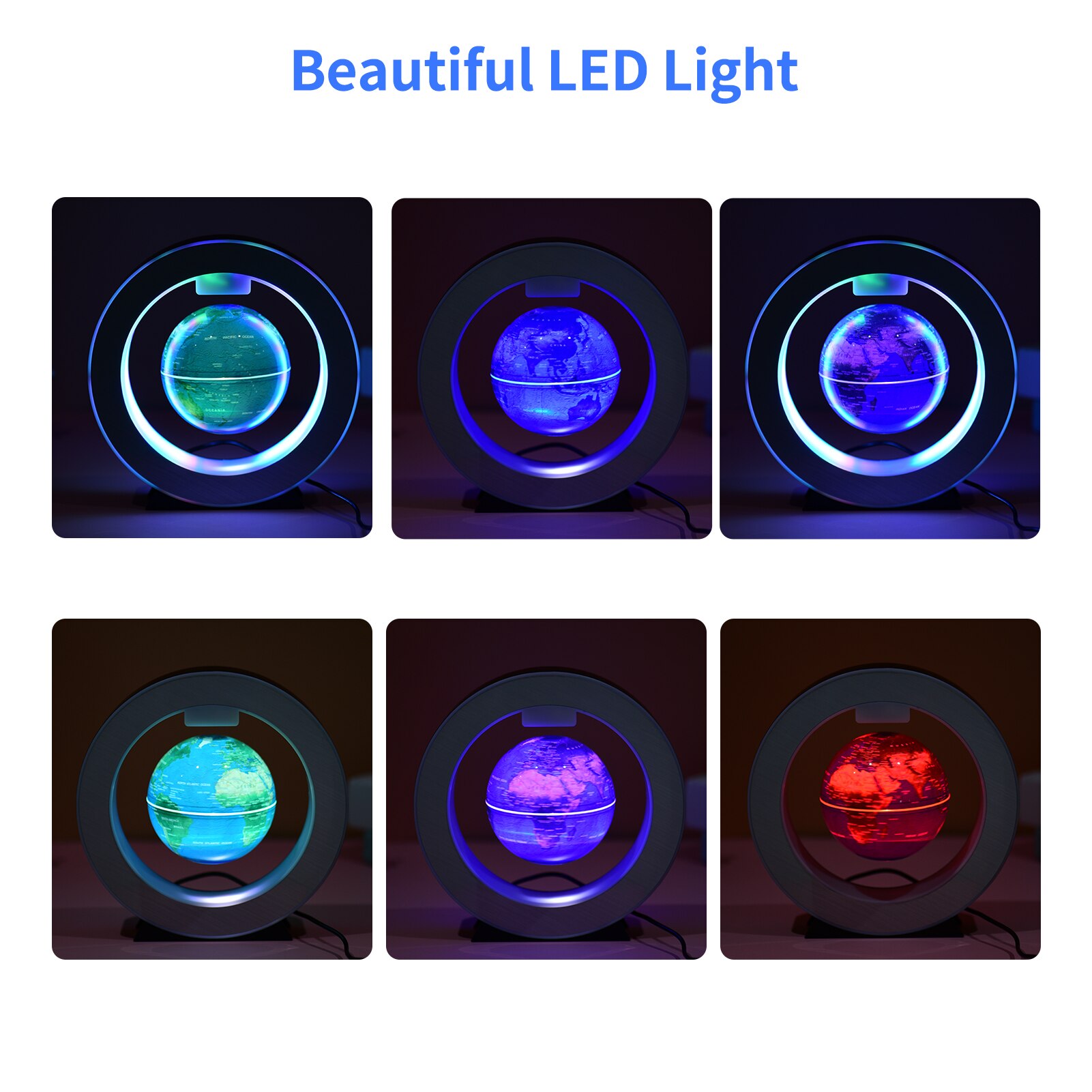 Globo flotante de levitación magnética de 4 pulgadas, Bola de tierra giratoria antigravedad, globo de mapa del mundo con luz LED colorida
