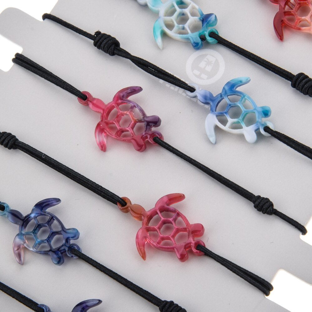 Boho kvinder 12 stk/sæt akryl skildpadde hjerte charms armbånd væv justerbar knude elastik kæde acetat armbånd smykker