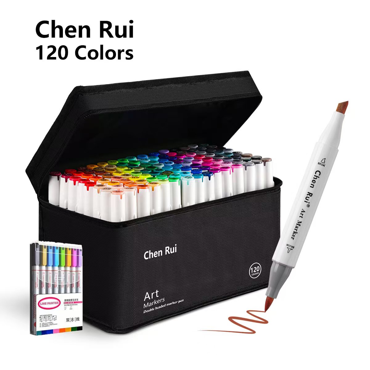 Rotuladores de arte permanente con pincel y cincel de doble punta, 120/80/60/48 colores, con Base y marcadores de contorno, Kit de suministros de dibujo, recargable