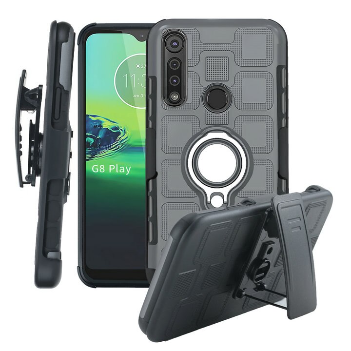 Clip da cintura Holster Capa per Motorola Moto G8 Più Cassa di Lusso del Metallo Anello di Supporto per Moto G8 Caso Gioco G8 + G 8 Più Antiurto: For Moto G8 Plus / Gray Silver ring