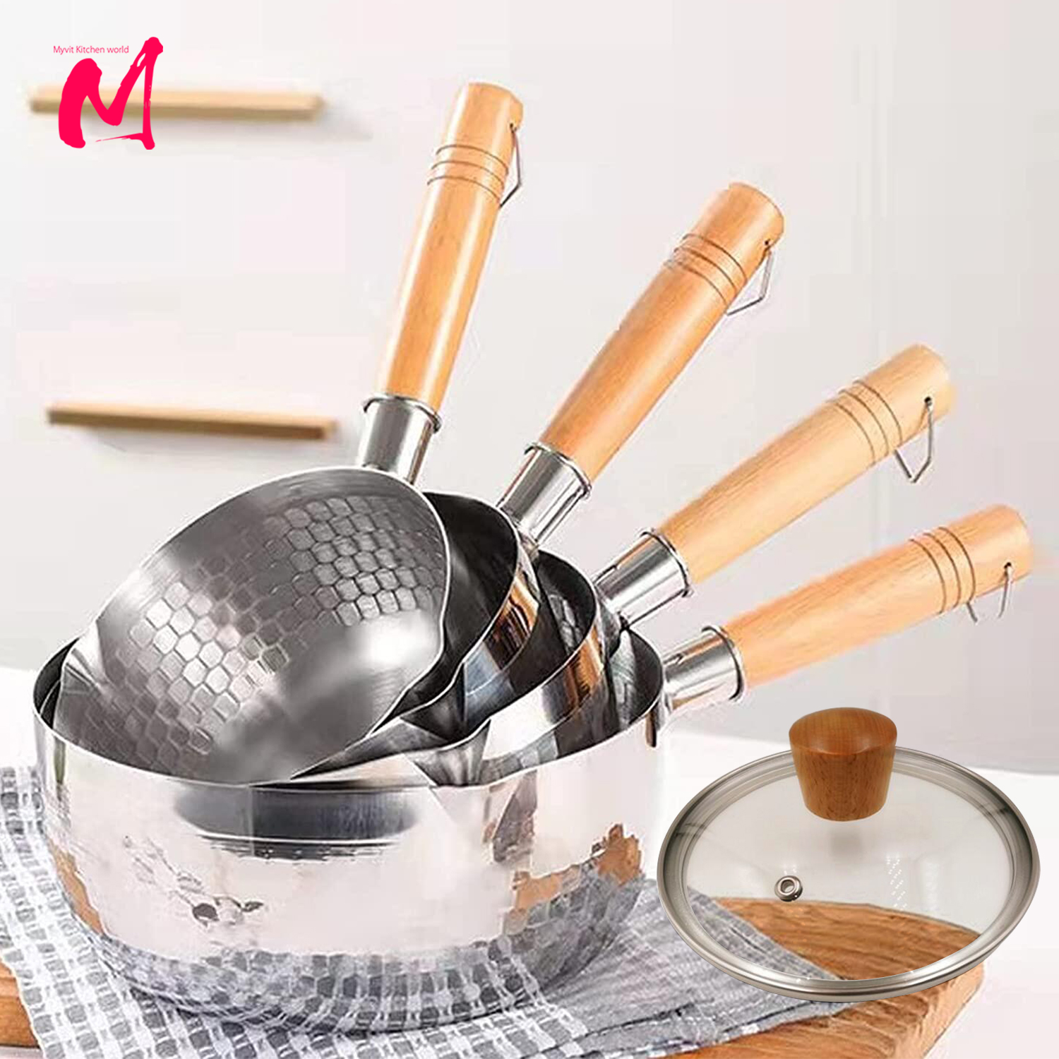 Roestvrijstalen Steelpan Met Deksel Massief Houten Handvat Met Haak Multifunctionele Sauspan Met Gietuitjes, Sauspot, Kookpot