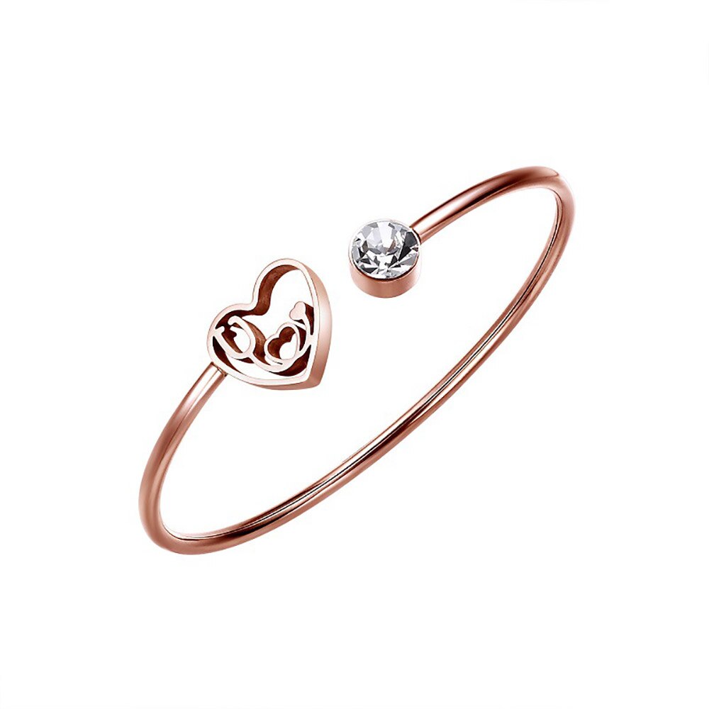 Fine4u b434 mulheres de aço inoxidável bonito amor minúsculo coração aberto manguito pulseira pulseira de batimento cardíaco dainty manguito pulseira: Rose Gold