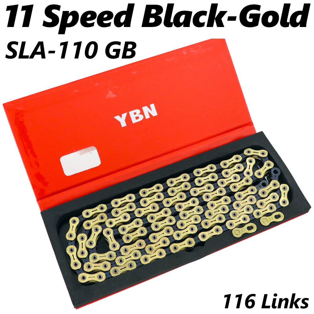 YBN bicycle chain 10/11/12 speed mountain road bike chains for Shimano/SRAM/Campanolo System: 11s Black-Gold