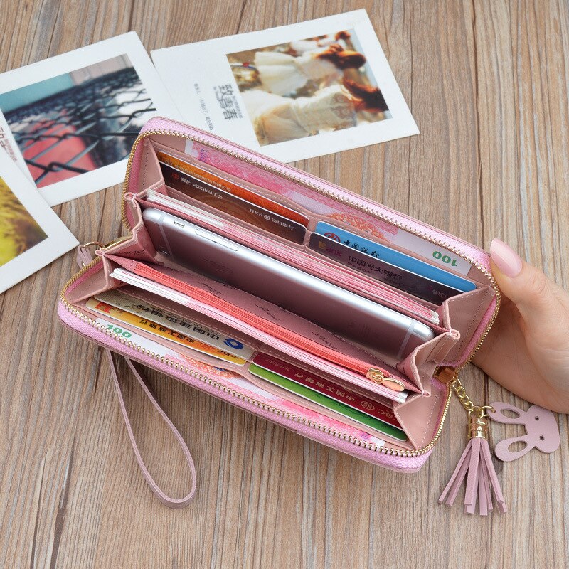 Girls long leather wallet women phone wallet laides cute card holder clutch bag zipper organizer wallet wwristlet female purse