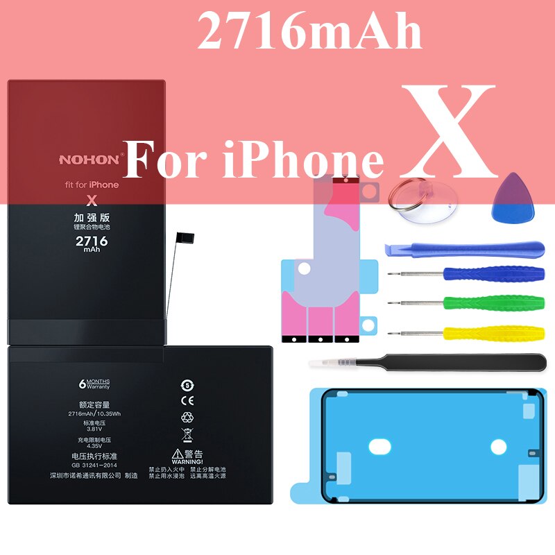 Nohon Battery For Apple iPhone 6s 6 7 8 Plus SE X Xr Xs Max 6sPlus 6sP 6P 7P 7Plus 8P iPhoneSE 1624mAh-3650mAh Batteries +Tools