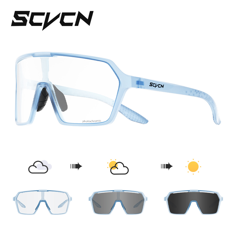 SCVCN Photochromic Cycling Sunglasses Outdoor Cycling Road Mountain Bike Glasses Men and Women Casual Hiking Windproof Glasses: light green