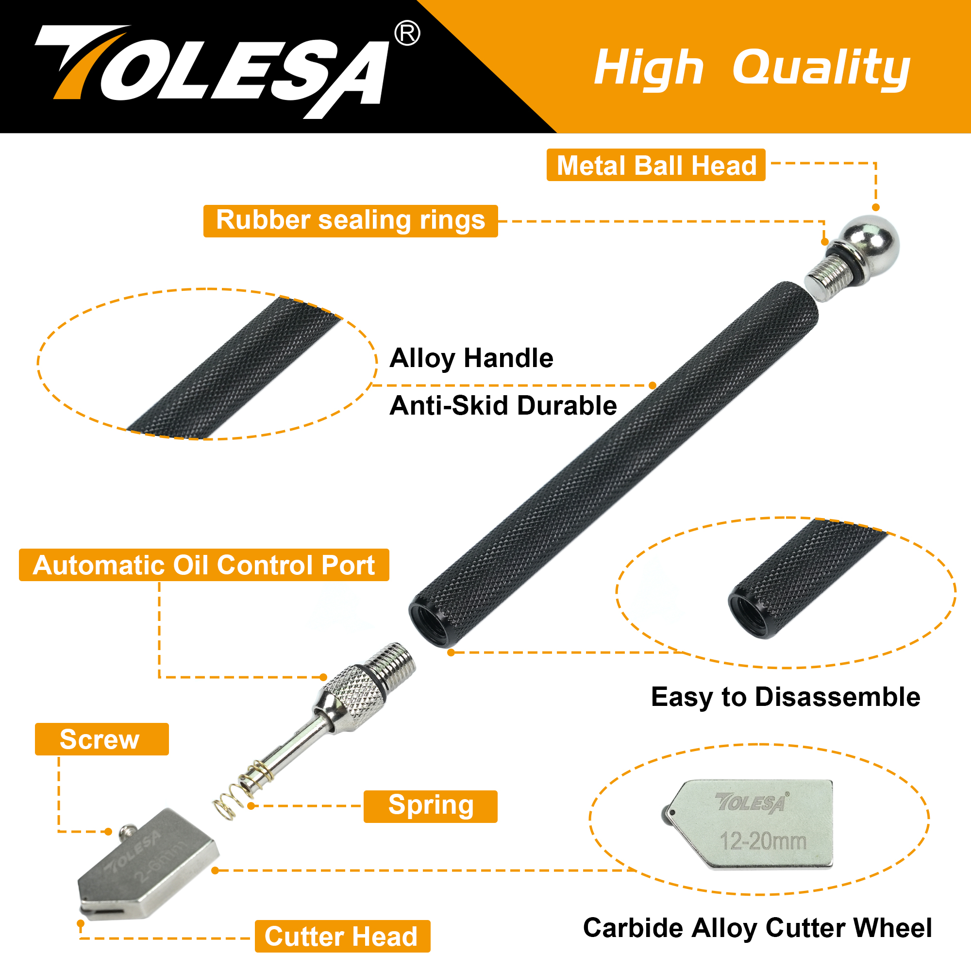 Kits de cortador de vidro TOLESA 2mm-20mm, ferramenta de corte de vidro com alimentação aotomática de óleo e caixa, cortador de vidro para espelhos/telelas/mosaico