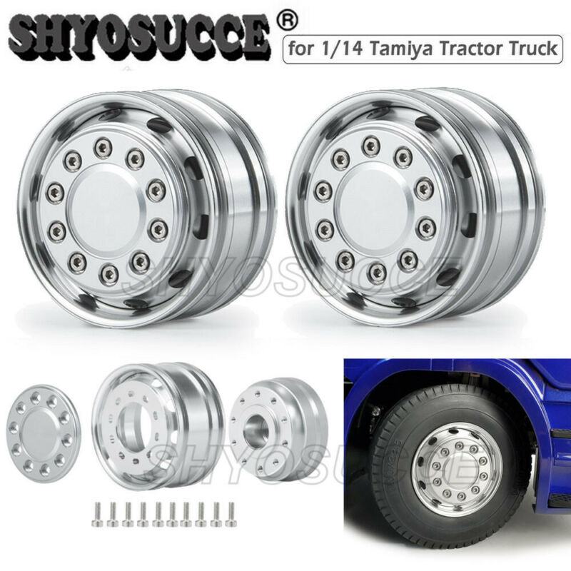 SHYOSUCCE 2Pcs Alloy 10 Spoke Front Wheel Rim Hub For 1/14 Tamiya Trailer Tractor RC Car