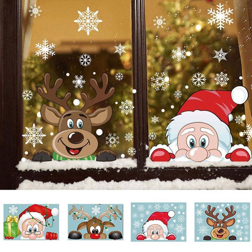 Kerst Raamsticker Pvc Statische Sticker Verfraaien Thuis Windows Grote Vlok Muursticker Jaar Glas Santa Elanden Sticker