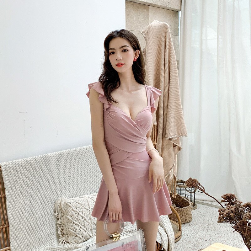 Traje de baño de una pieza para mujer, Monokini, estilo coreano, ropa de playa, novedad de