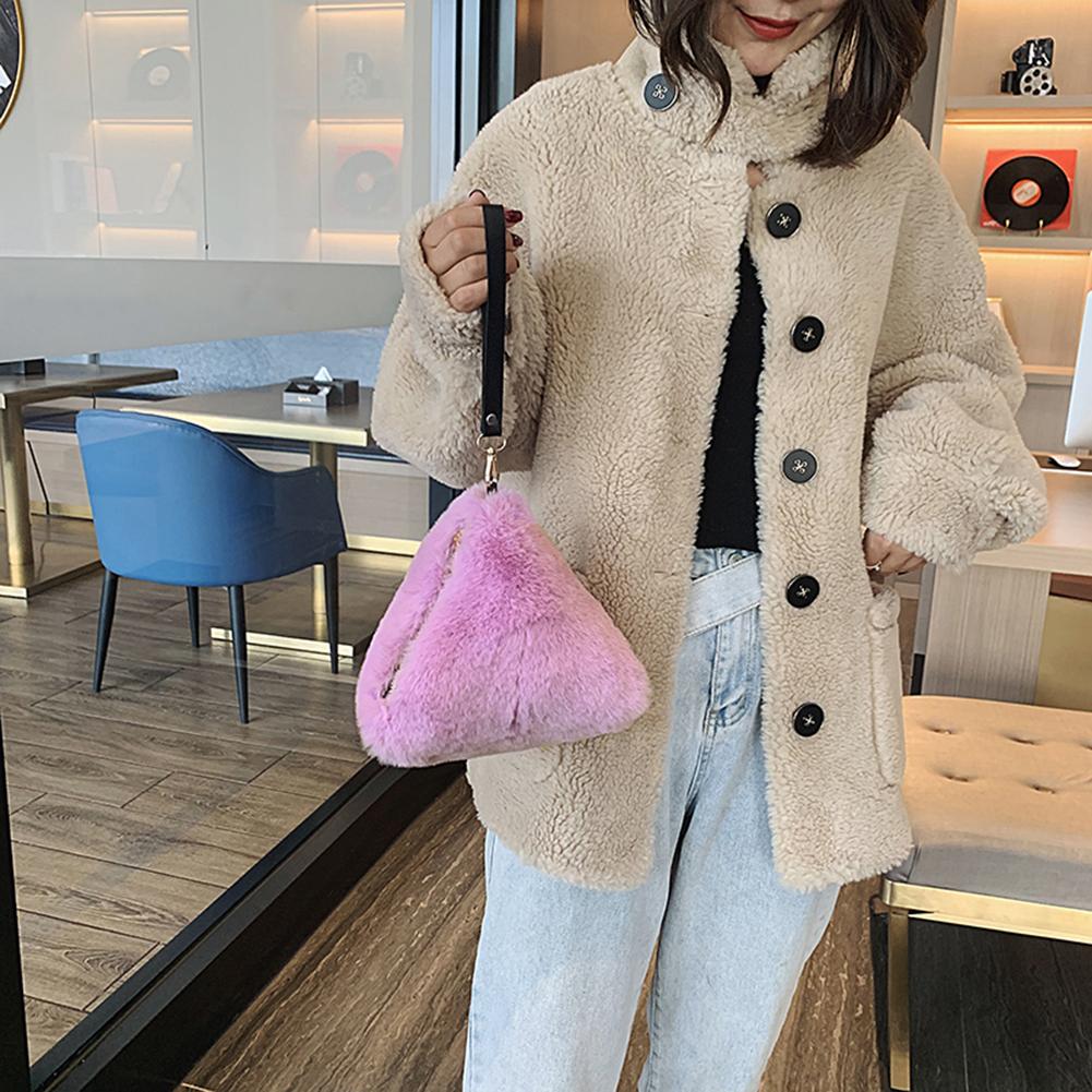 Handtassen Slijtvaste Mode Effen Kleur Handtas Vrouwen Pluche Clutch Driehoek Portemonnee Vrouwelijke Avondtasje