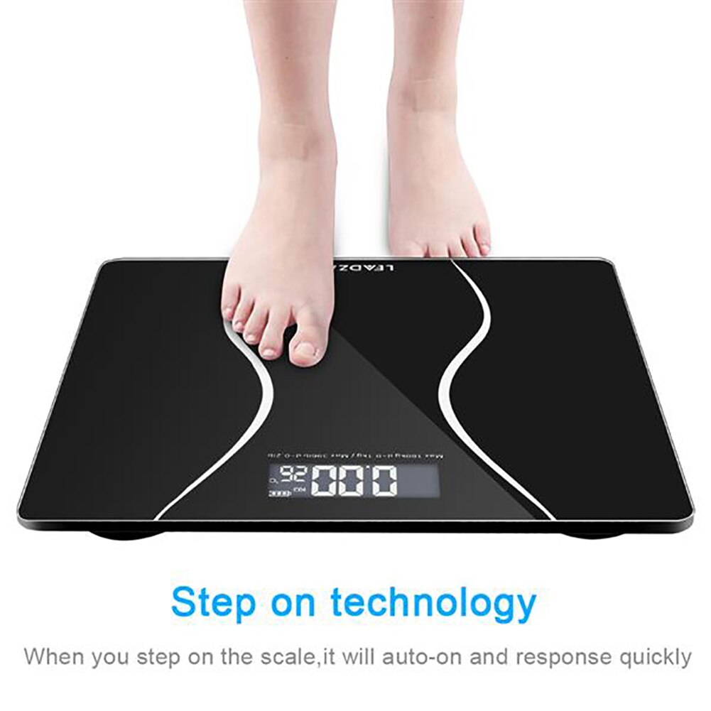 LEADZM-báscula electrónica de salud corporal, medición de peso, índice de grasa corporal, pantalla Digital LED con función en inglés