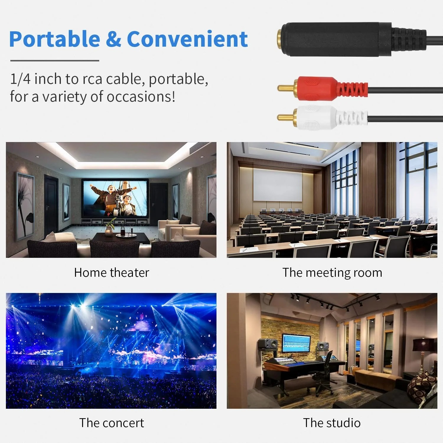 1/4 inch TRS-aansluiting naar 2 RCA R/L Y-splitter Stereo audiokabel 0,3 m Dual RCA naar 6,35 mm adaptersnoer voor versterker mixer luidspreker