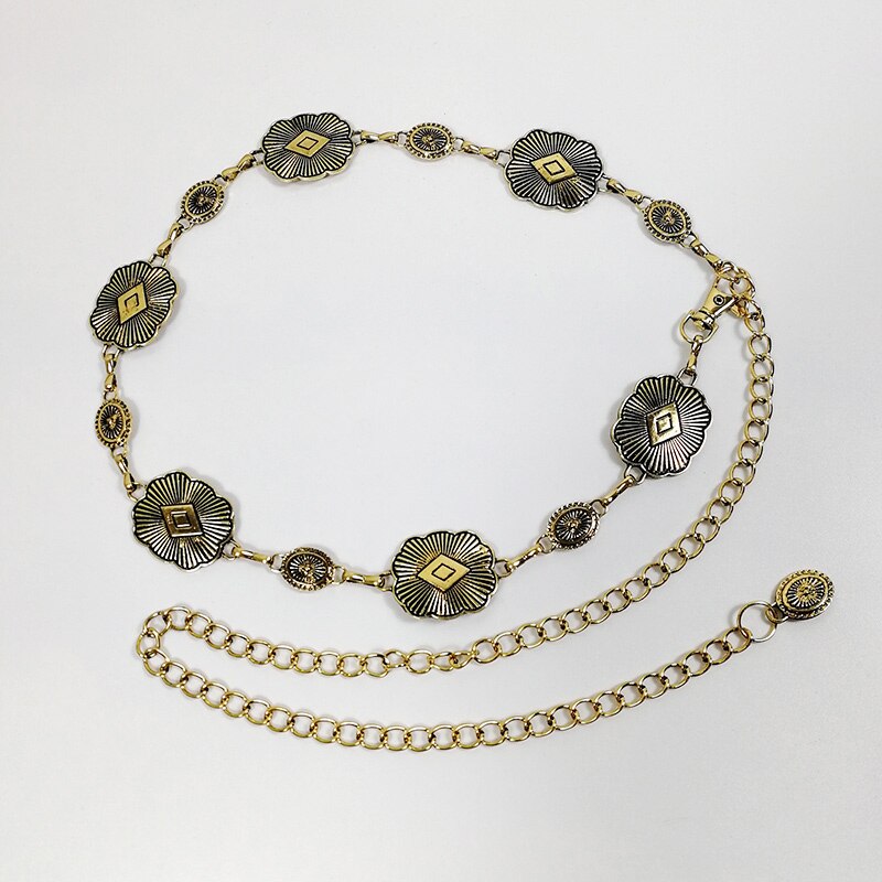 Guld kedja bälte vintage metall långa silver kedjor bälten för kvinnor midja ceinture femme midjeband klänning riem: Guldkedjebälte 1