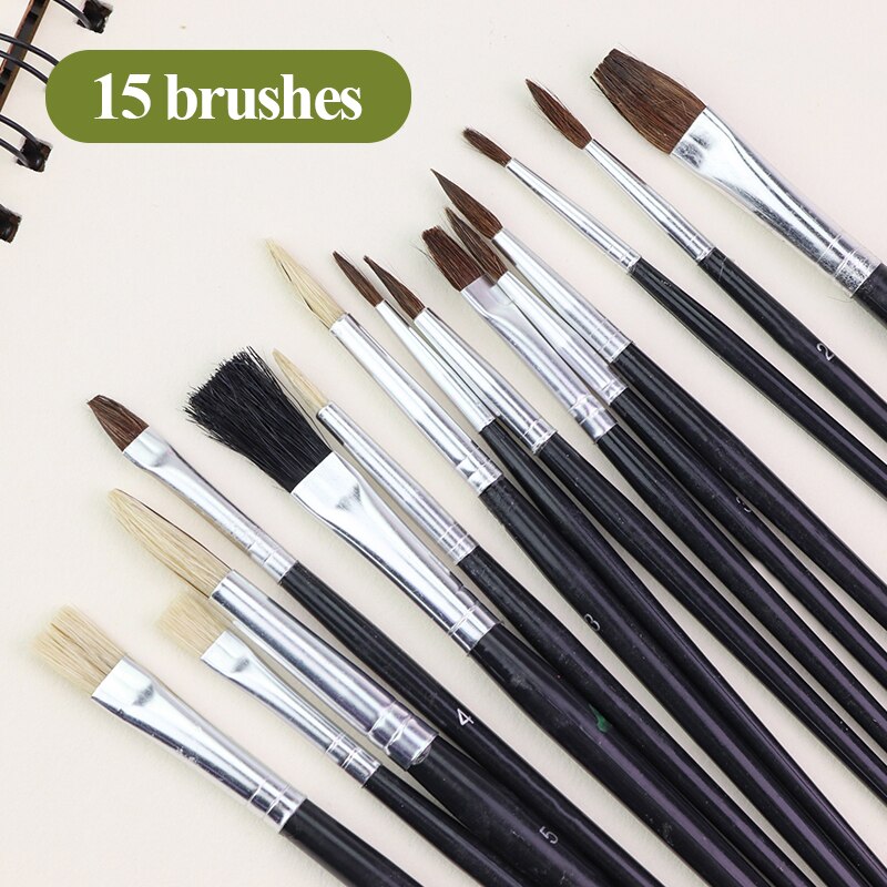 Skyists Art Multifunctional 22/30 Holes Canvas Pen Curtain & 15pcs Brushes Insert Pen Roll Up Bag/Case Pencil Storage Bag 1508: 15pcs-Brushes