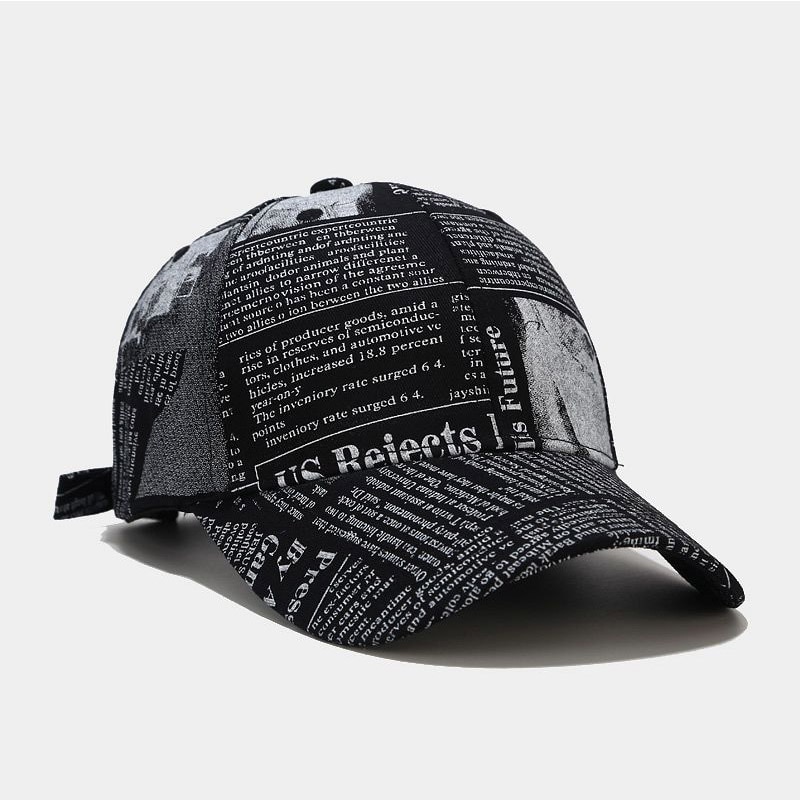 FS 2022 Yellow Retro Newspaper Pattern Baseball Cap For Men Summer Women Stylish Caps Streetwear Hip Hop Trucker Hat Casquette: Black Baseball Cap