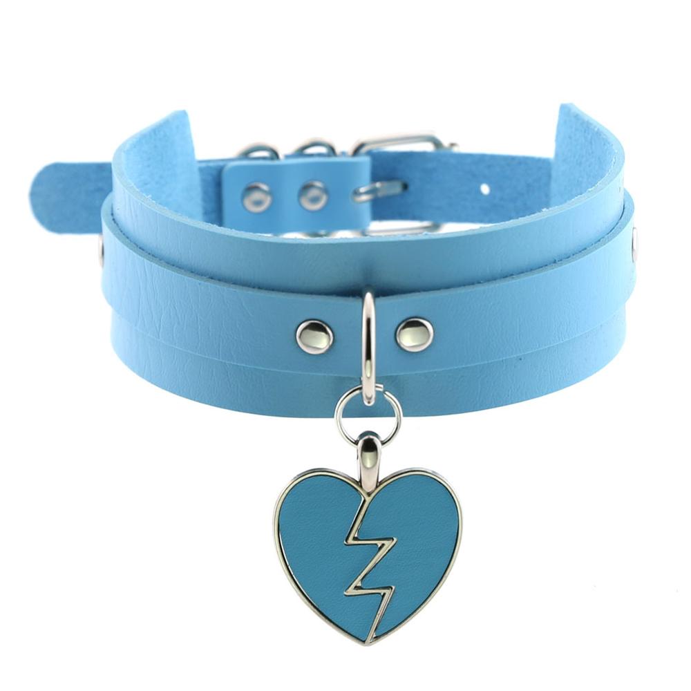 KMVEXO Punk Lightning Heart Gothic PU Leather Buckle Necklace Spike Kawaii Harajaku Chokers Harness Torques Female Jewelry: Light Blue