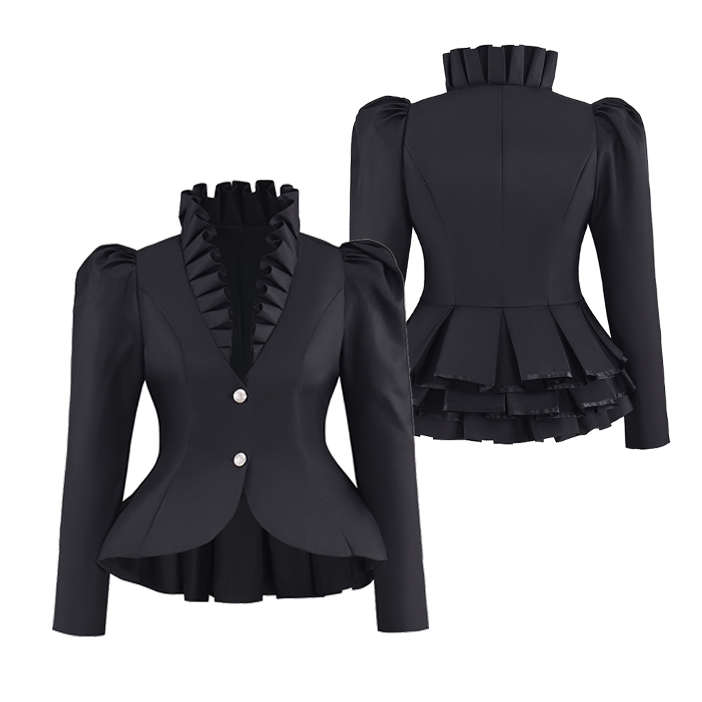 Viktorianische Gothic, eleganter roter Blazer, formelle Business-Rüschen, schmale Jacke mit V-Ausschnitt, viktorianische Trubel-Piratenjacke: XS (Sicherheits-Rettungsgerät) / schwarz