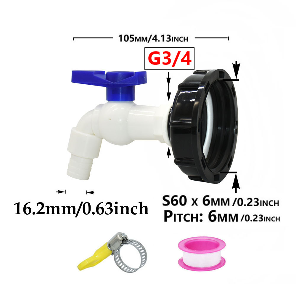 IBC Tank Tap Adapter S60 x 15mm 5/8 "Slangpilaar Sluit Kraan Legering Tank 1000 Liter IBC Tank Klep fitting: Blauw