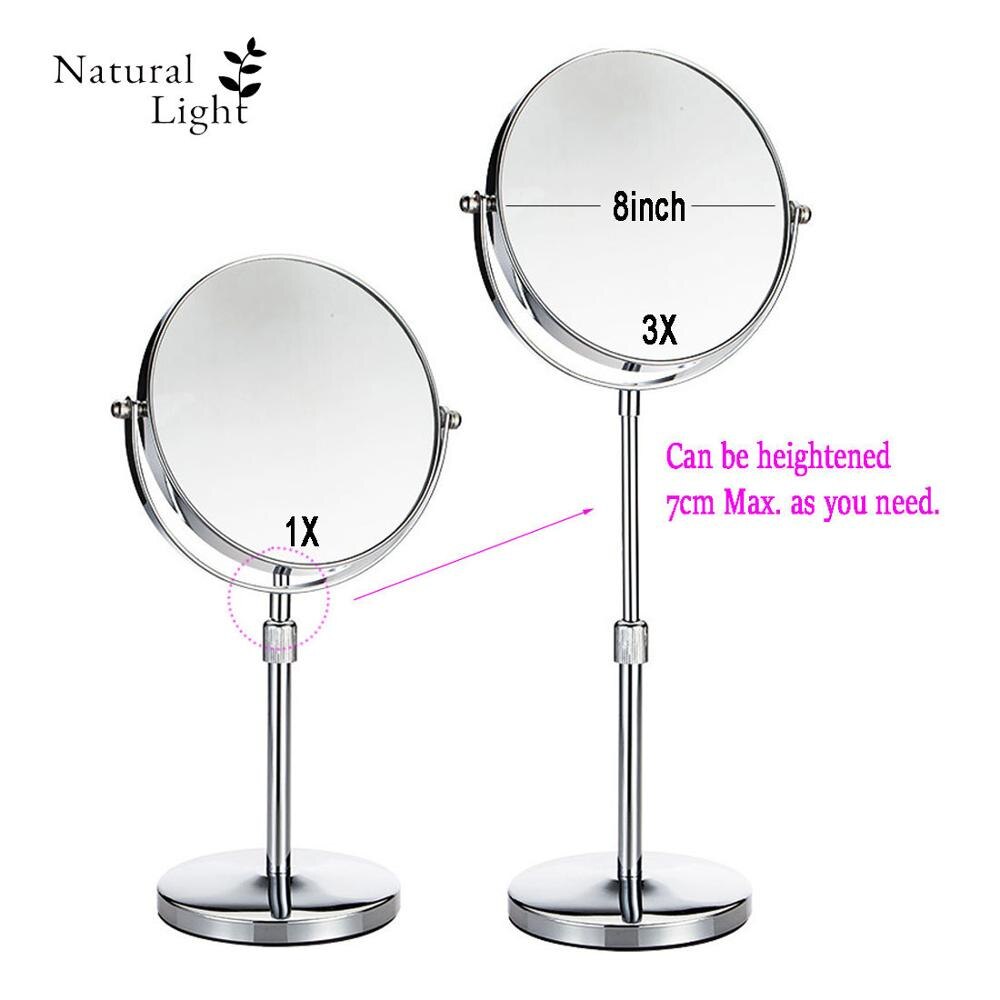 Double Sided Vanity Mirror, Big Size 8inch, 1X/3X Magnifying Makeup Mirror, Holder Height adjustment, 360 Degree Rotation