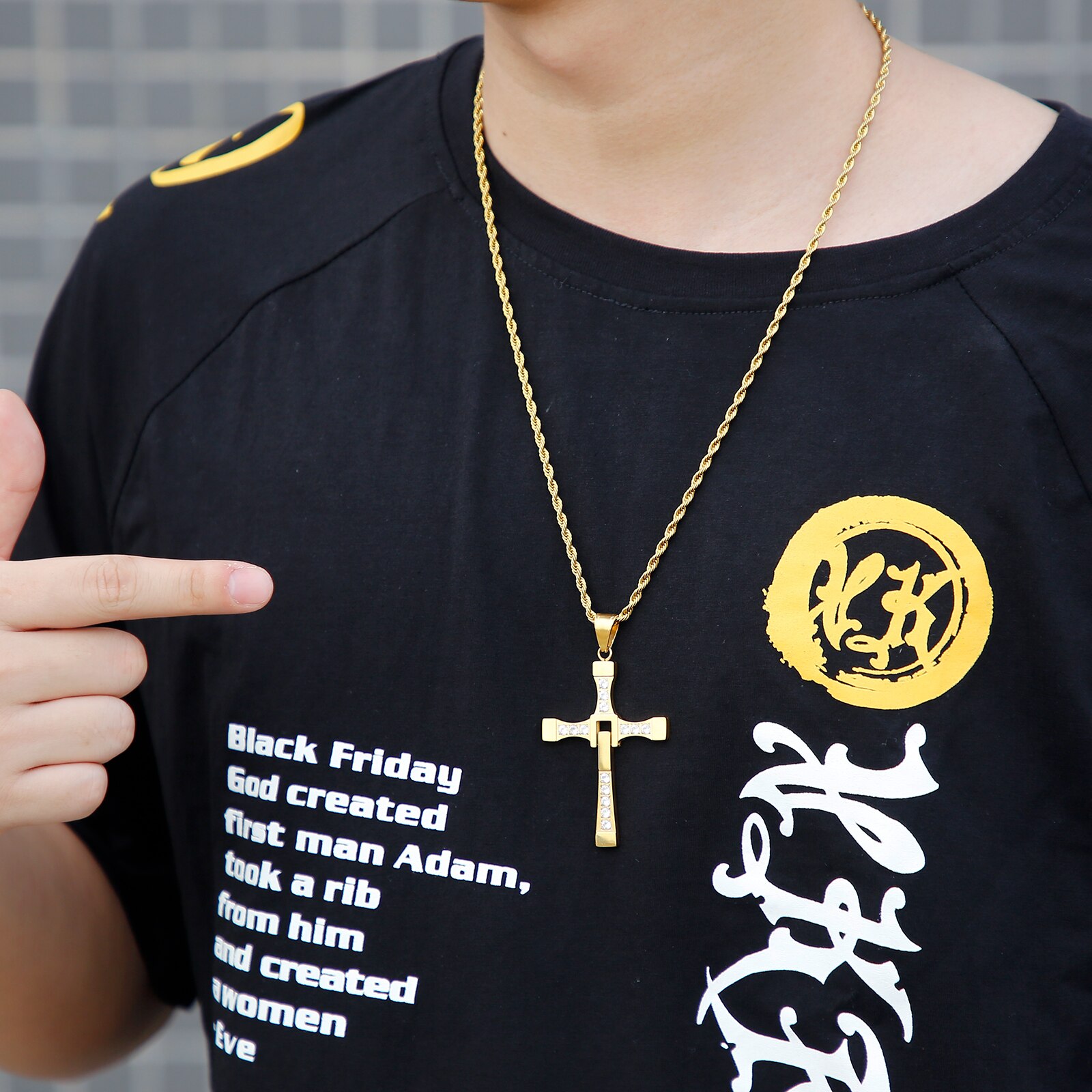 HaoYi Schnelle Und Furious Dominic Toretto Kreuz Halskette Für Männer Edelstahl Zirkon Schmuck Multi-stil Anhänger