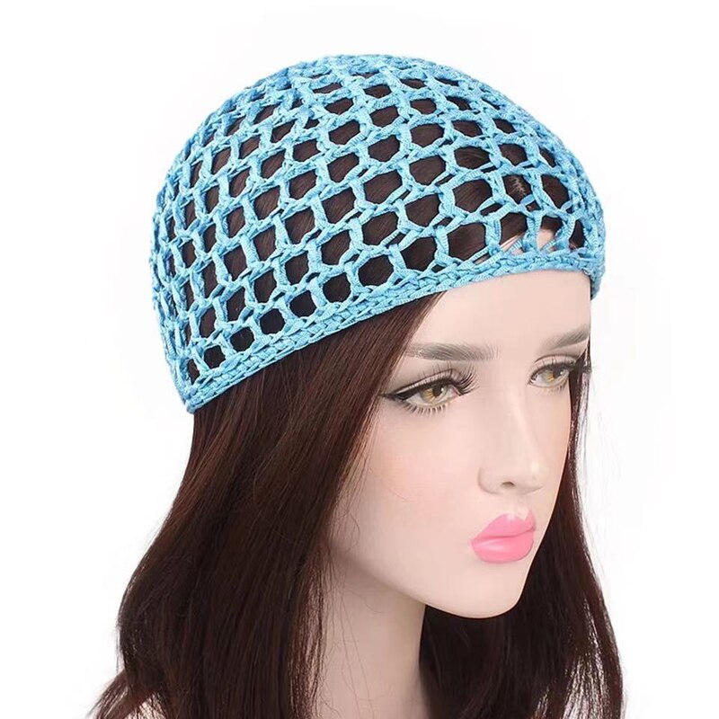 Vrouwelijke Mesh Haarnet Handgemaakte Gehaakte Hoed Effen Kleur Multi-color Keuze Populaire Leisure Haarverzorging Slapen Cap Haar netto Hoed Netto: Light blue