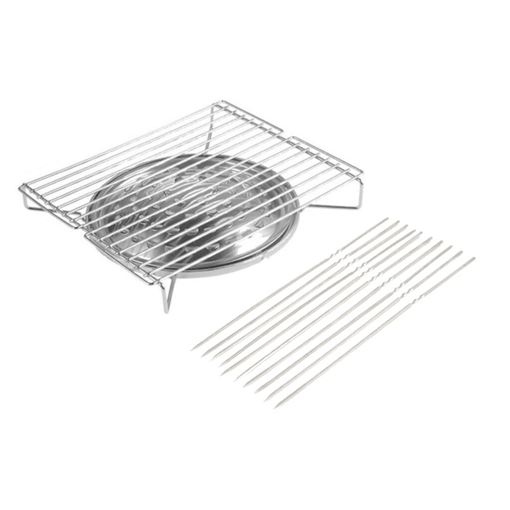 BBQ Grill DIY Portable Camping Barbecue Cooker +10Pcs Stainless Steel Barbecue Sign Outdoor Cooking Stove Portable Stove Grill: Default Title